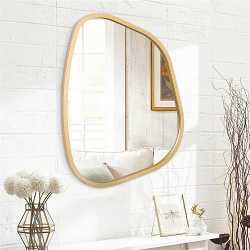 Large Asymmetrical Wall Mirror Irregular Wood Frame Modern Unique Wall-Mounted Artistic Wavy Mirror Decor Bathroom Vanity Bedroom Living Room Entryway Hallway 26"x18" - Image 2