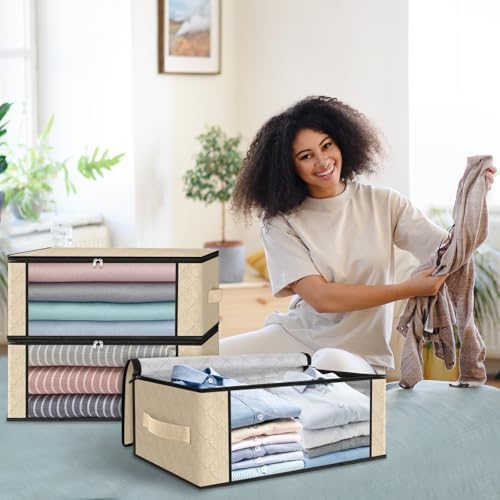 HomeHacks 10-Pack Clothes Organizer Storage Bags, 35L Storage Bins, Beige - Image 7