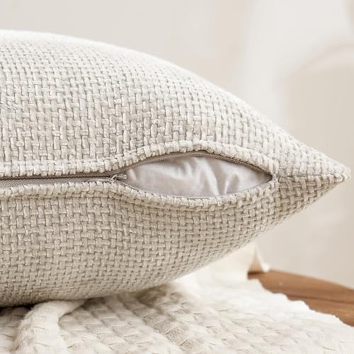 MIULEE Soft Decorative Chenille Euro Pillow Covers Cream 22x22 Pack of 4 - Image 7