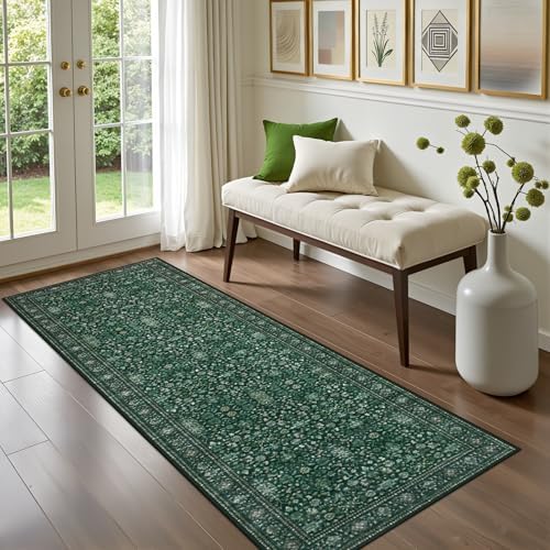 Hallway Runner Rug: 2.6x8 Kitchen Rugs for Living Room Deep Green - Image 2