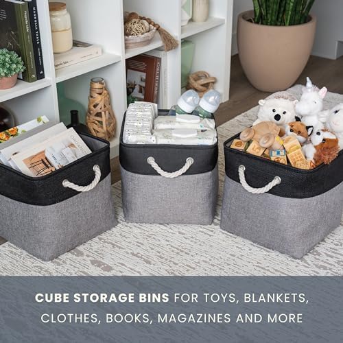 OrganiHaus 11x11 Cube Storage Bins, 4-Pack Fabric Cubes, Rope Handles - Image 5