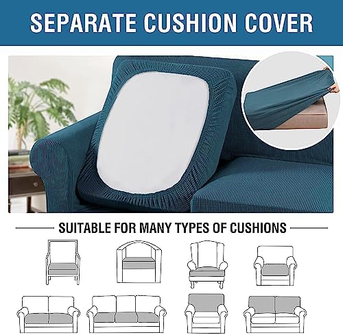 H.VERSAILTEX 3 Piece Stretch Sofa Covers for 2 Cushion Loveseat Couch Covers for Living Room Sofa Slipcovers (Base Cover Plus 2 Seat Cushion Covers) Thicker Jacquard Fabric(Medium Sofa, Deep Teal) - Image 5
