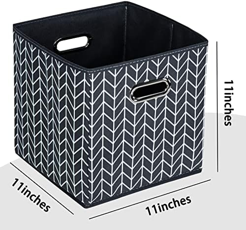 Black Foldable Storage Cubes Bins , Fabric Storage Box Cubes Organizer Baskets with Dual Handles for Home Organizer (Grey Wave) - Image 2