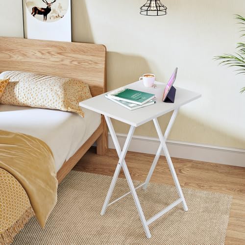 HOOBRO Folding TV Tray Tables, Stable Snack Table for Small Space, Portable Sofa Side Table, Easy Assembly and Storage, Ideal for Snacks and Meals in Living Room, White WW15BZ01 - Image 4