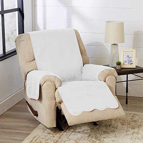 Great Bay Home Reversible Recliner Cover - Washable Slipcover Furniture Protector with Elastic Straps - Perfect for Kids & Pets - Quilted & Stitched Detail (White/Sand) by GreatBayHome