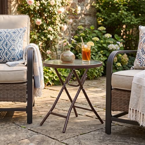 GIANTEX Outdoor Folding Side Table w/Tempered Glass Tabletop & Metal Frame - Image 2
