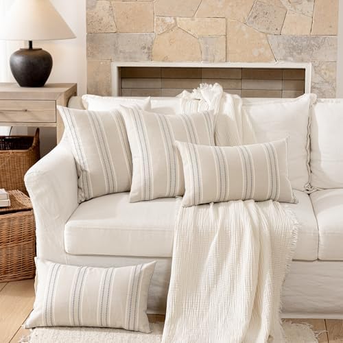 Hckot Stripe Throw Pillow Covers 12x24 Lumbar Dusty Blue Pillow Covers - Image 5