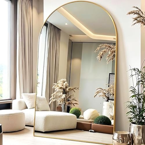 KOMCOTE Full Length Floor Mirror, 91x46 Inch Oversized Arched Standing Mirror in Gold for Bedroom, Living Room, Dressing Room - Elegant Freestanding Leaning Mirror Decor by KOMCOTE