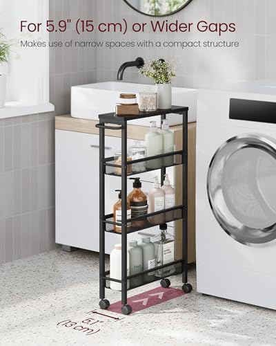 VASAGLE 4-Tier Slim Rolling Storage cart with Wheels, 5.1 Inches, Metal - Image 3