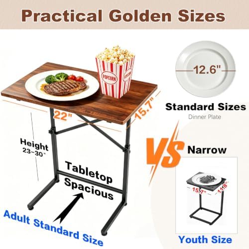 C Shaped End Tables, 22" Adjustable Height Couch Side Table, C Table End Table that Slide Under Sofa, TV Trays Table for Couch, Sofa, Living Room, Small Spaces, Easy to Assemble&Clean - Image 3