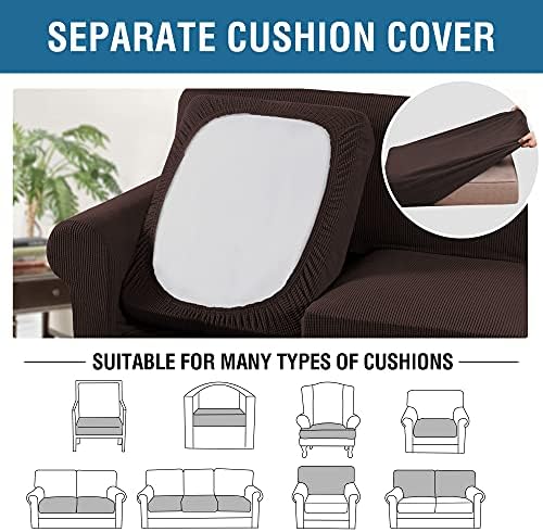 H.VERSAILTEX 4 Piece Stretch Sofa Covers for 3 Cushion Couch Covers for Living Room Furniture Slipcovers (Base Cover Plus 3 Seat Cushion Covers) Upgraded Thicker Jacquard Fabric (Sofa, Chocolate) - Image 5