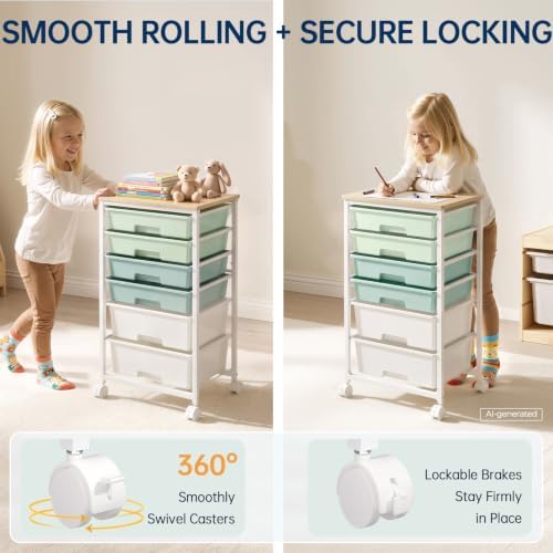 Delamu Rolling Storage Cart with 6 Drawers, Utility Craft Storage Cart - Image 4