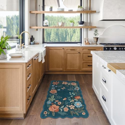 Lahome Floral Washable Entryway Rug, 2X3 Soft Kitchen Rugs Non-Slip Blue - Image 2