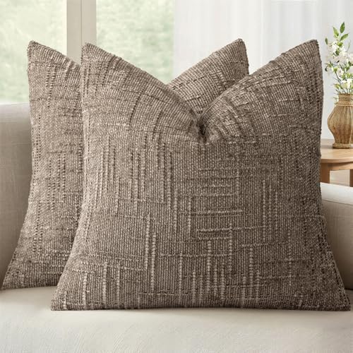 MIULEE Chenille Textured Euro Pillow Covers Taupe Grey 22x22 Set of 2 by MIULEE