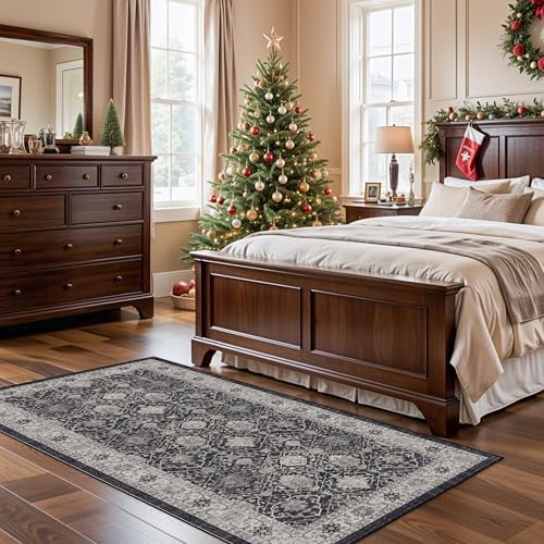 Hallway Washable Runner Rug - 3x6 Kitchen Rugs Entryway Rug Runner Vintage Soft Floor Mat Non Slip Indoor Farmhouse Carpet for Bathroom Living Room Bedroom (3 X 6, Black) - Image 2