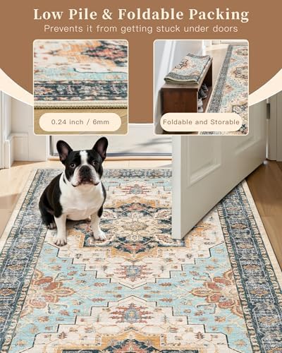 Madane Washable Runner Rugs 2x10 Long for Hallway Kitchen, Orange/Blue - Image 6
