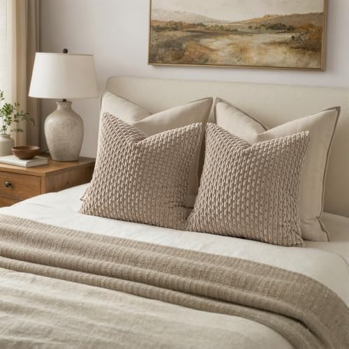MIULEE Decorative Throw Pillow Covers 18x18 Light Brown Textured Corduroy - Image 5