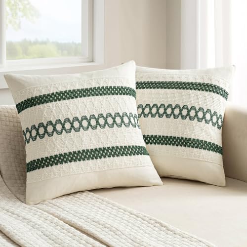 MIULEE Set of 2 Dark Green Boho Christmas Decorative Pillow Covers 20x20 Inch - Image 6
