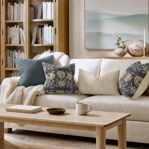 Vintage Floral Print Throw Pillow Covers 22x22 Set of 2 Neutral Modern Farmhouse Pillow Cases Accent Decorative Cushion Covers Boho Home Decor for Couch Sofa Chair Bed Living Room, Navy - Image 5