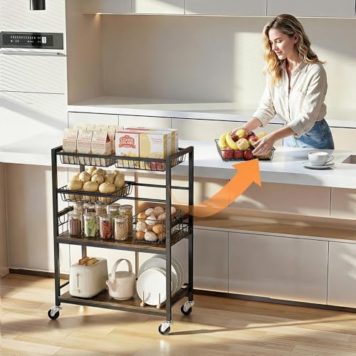 Fruit Vegetable Storage Cart, 4 Detachable Basket - Image 4
