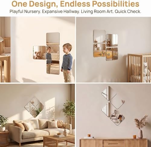 Mirror Tiles, 4 Pack 8 x 8 Inch Acrylic Mirror, Stick on Mirror Squares and Mirror Stickers, Shatter-Resistant Mirrors for Wall, Mirror for Classroom and DIY Mirror Wall Decor - Image 3