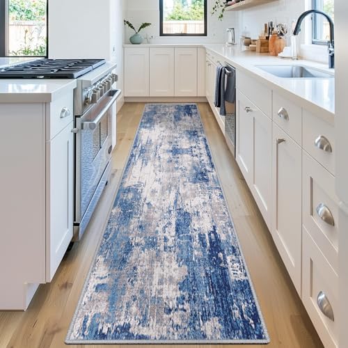 RELEANY Washable Runner 2'x10' Abstract Area Rug for Hallway Blue Gray - Image 3