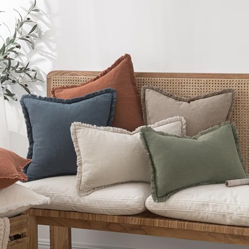 MIULEE Linen Fringe Decorative Fall Euro Throw Pillow Covers Dune 22x22 - Image 7