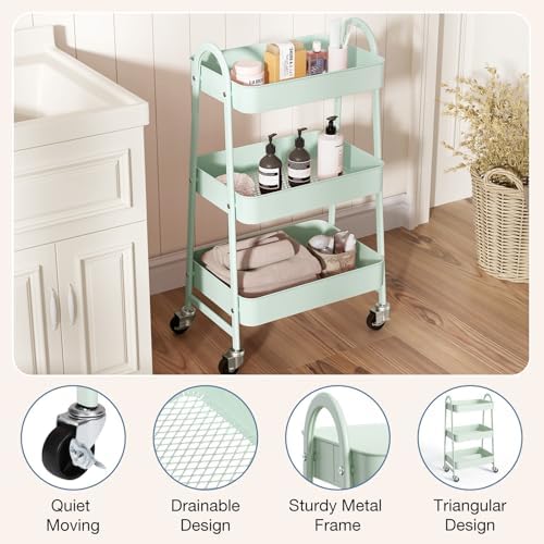 OLIXIS Metal 3 Tiers Rolling Storage Utility Cart with Lockable Wheels - Image 2