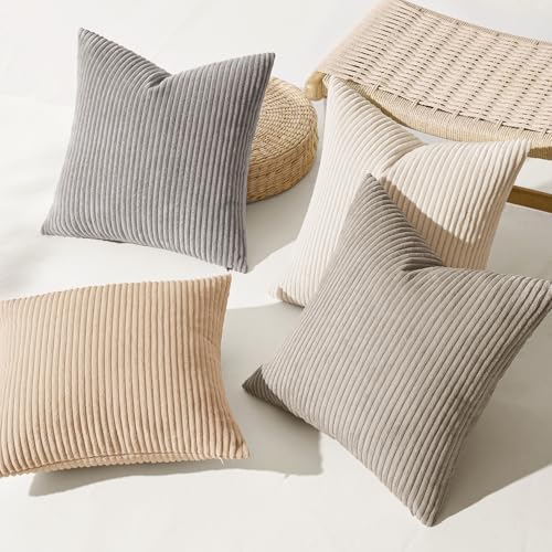 MIULEE Soft Corduroy Decorative Throw Pillow Covers Neutral Cream 20x20 - Image 7