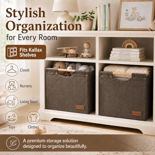 KAKAMAY Fabric Cube Storage Bin, Fits Kallax Shelf 13x15x13 2-Pack Brown - Image 6