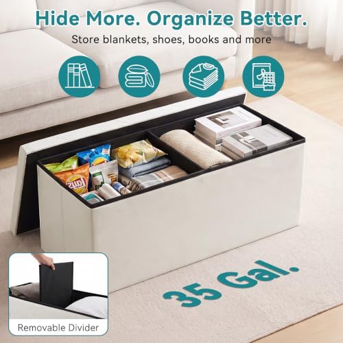 OLIXIS 43 Inch Folding Storage Ottoman Bench, Upholstered Foot Rest Stool - Image 5