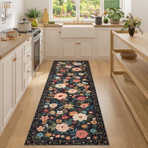 DUKINO 2x7 Runner Rug for Hallway, Washable Runner Rug Non Slip, Black by DUKINO