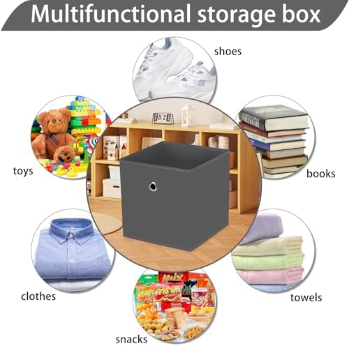 13x13x13 storage cube bins,collapsible fabric storage cubes Decorative storage basket,13 inch Record cube storage box for shelves,clothing,shelf,drawer,bathroom organizer,Set of 3 (Grey) - Image 3