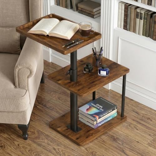 Faesun C Table End Table Adjustable Height, 360°Swivel TV Tray Table for Small Spaces, Small Nightstand for Living Room, Bedroom, Rustic - Image 4