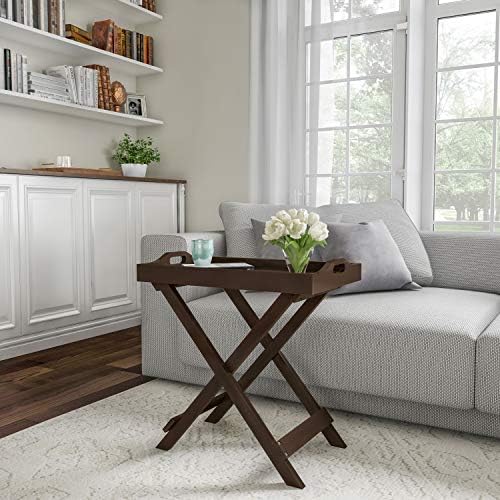 Lavish Home End Folding Modern Minimalist Wooden Contemporary Side Table, Multifunctional, Portable, Stylish Serving, Snack or Lap Tray, Suitable for Indoor and Outdoor Use - BROWN - Image 5
