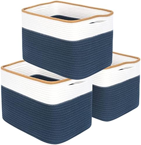 MINTWOOD Design 3-Pack Storage Baskets for Shelves, Playroom and Classroom Storage Basket, Book Basket, Decorative Storage Cube Bins, Woven Closet Organizers, Pantry and Shoe Organizer, Prussian Blue by MINTWOODDesign