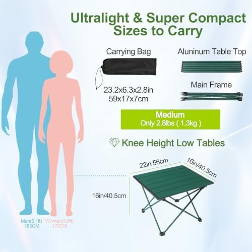 Tesouro Portable Camping Table,Folding Side Table Aluminum Top for Outdoor Cooking, Hiking, Travel, Picnic (Blackish Green-Medium) - Image 3