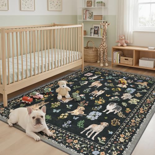Soalmost Dog 6x9 Area Rugs for Living Room, Washable Animal Soft Rug Black - Image 2