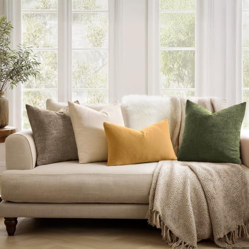 MIULEE Apricot Brown Chenille Couch Lumbar Throw Pillow Covers, 12x20 - Image 4