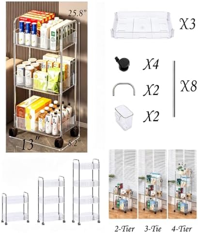 3-Tier Clear Utility Rolling Cart with Wheels for Kitchen & Bathroom - Image 2