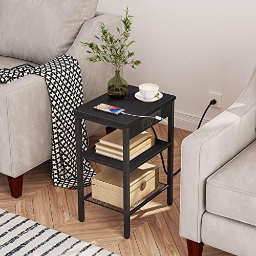 HOOBRO Side Table with Charging Station and USB Port, Small End Table for Small Space, 3-Tier Nightstand with Adjustable Shelf, for Living Room, Bedroom, Black BB112BZ01 - Image 5