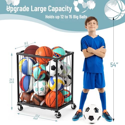 TomCare Garage Ball Storage Rack, Rolling Sports Cart with Lockable Wheels - Image 2