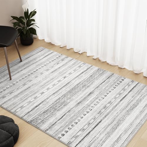 3x5 Area Rug Machine Washable Non Slip Rug Distressed Neutral Moroccan Boho Rug Ultra Soft Indoor Rugs for Bedroom Living Room Entryway Kitchen Foyer Bedside, Black - Image 2