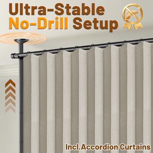 AJAZZ Room Divider Curtain (Cream White, W100 x L96 in,1 Panel)+ Curtain Rods No Drilling Adjustable Tension (H) 43-120×(W) 35-100 in, Heavy Duty Wall Divider for Apartment/Dorm - Image 3