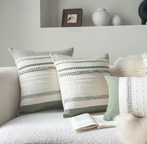 Cethom Boho Throw Pillow Covers 18x18 Inch Set of 2, Green Textured Decorative Couch Pillow Cases for Farmhouse Home Decor, Accent Cushion Cover for Sofa, Bed, Living Room, Bedroom - Image 4