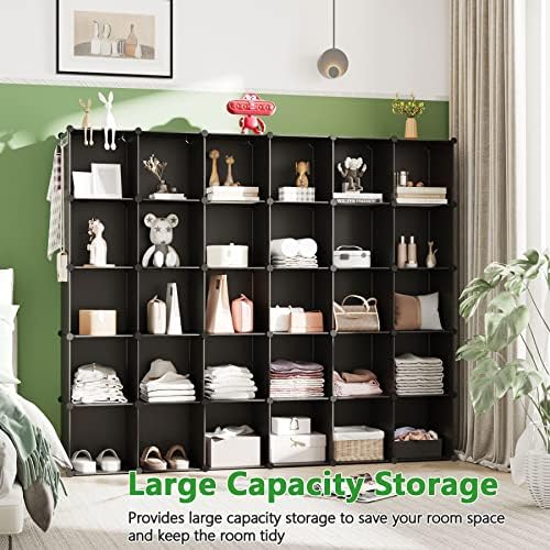 C&AHOME 30-Cube Shelf, Plastic Cube Storage Organizer, DIY Bookshelf Black - Image 4