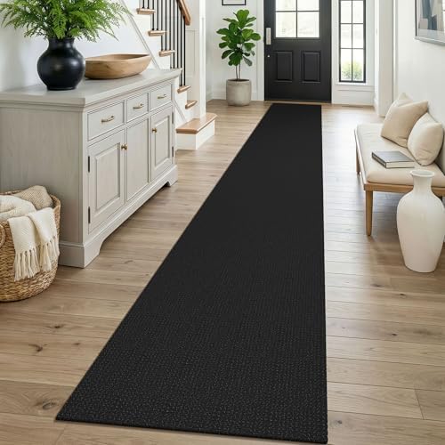 KOZYFLY Black 2x16 Runners Rugs for Hallway, Extra Long Washable Runner Rug, Woven Non Slip Kitchen Runner, Cotton Entryway Rug, Floor Carpet for Entry, Aisle, Hall, Black/Dark Grey by KOZYFLY