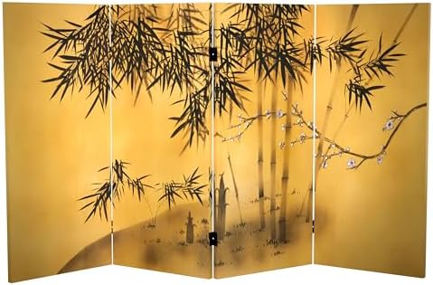 Red Lantern 3 ft. Short Double Sided Bamboo Tree Canvas Room Divider 4 Panel Freestanding Folding Privacy Screen Partition and Separator for Modern and Contemporary Bedroom Home Office Studio Dorm by RedLantern