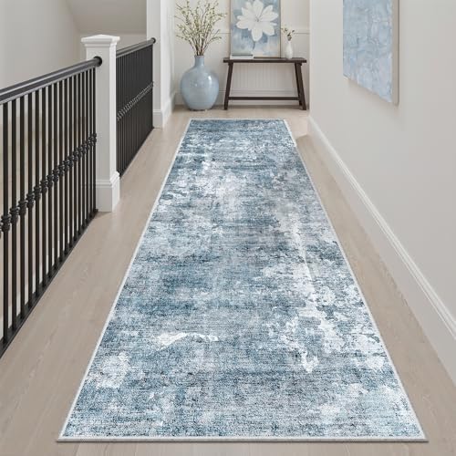Soalmost Runner Rug 2'6"x8' Kitchen Hallway Runners Abstract Blue/Grey - Image 3