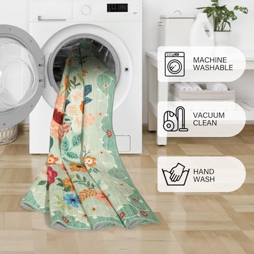 DUKINO 4x4 Square Area Rug, Soft Floral Washable Rug for Entryway, Green - Image 6